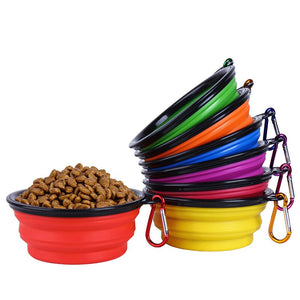 1000ML Silicone Dog Feeder Bowl With Carabiner Folding Cat Bowl Travel Dog Feeding Supplies Food Water Container Pet Accessories