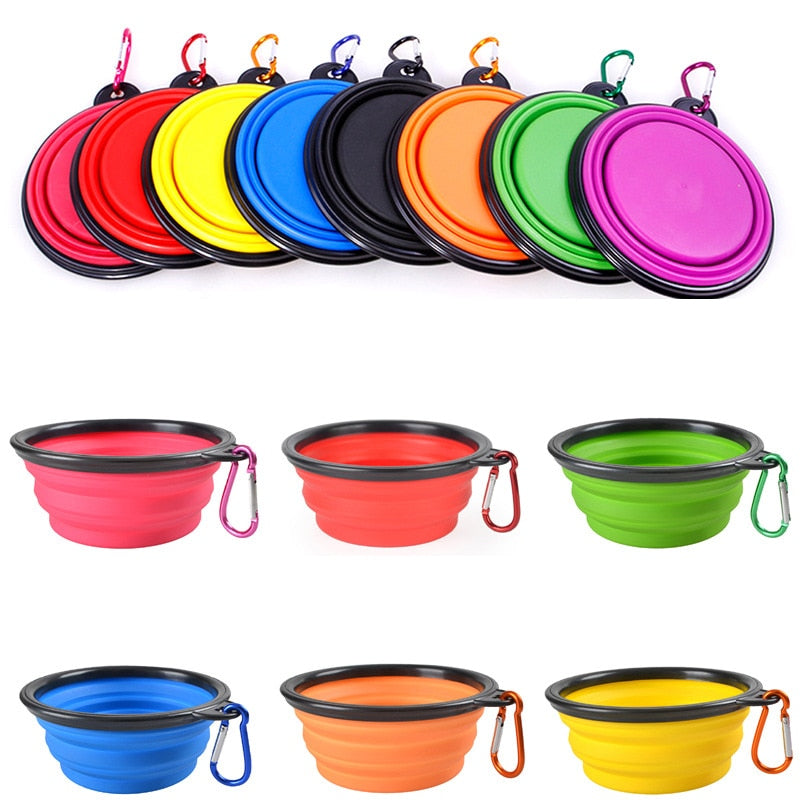 1000ML Silicone Dog Feeder Bowl With Carabiner Folding Cat Bowl Travel Dog Feeding Supplies Food Water Container Pet Accessories