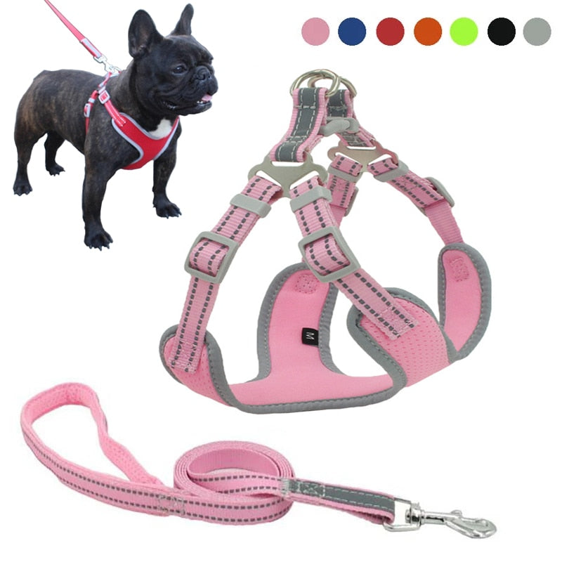 Padded Reflective Dog Harness Vest Nylon Pet Dog Harness and Leash Set Adjustable No Pulling Pet Harnesses For Samll Large Dogs