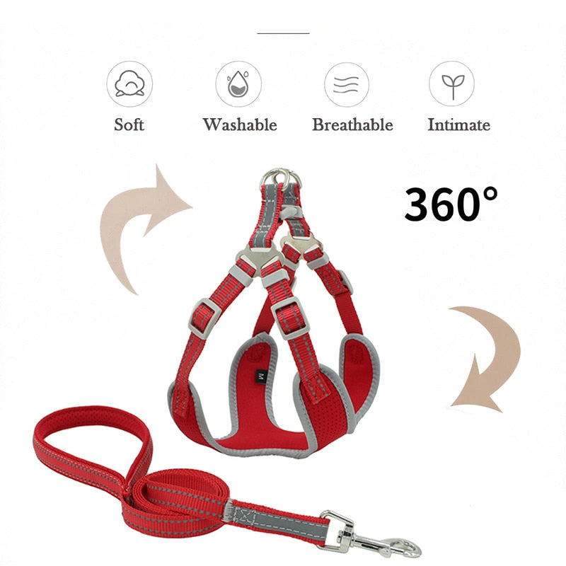 Padded Reflective Dog Harness Vest Nylon Pet Dog Harness and Leash Set Adjustable No Pulling Pet Harnesses For Samll Large Dogs