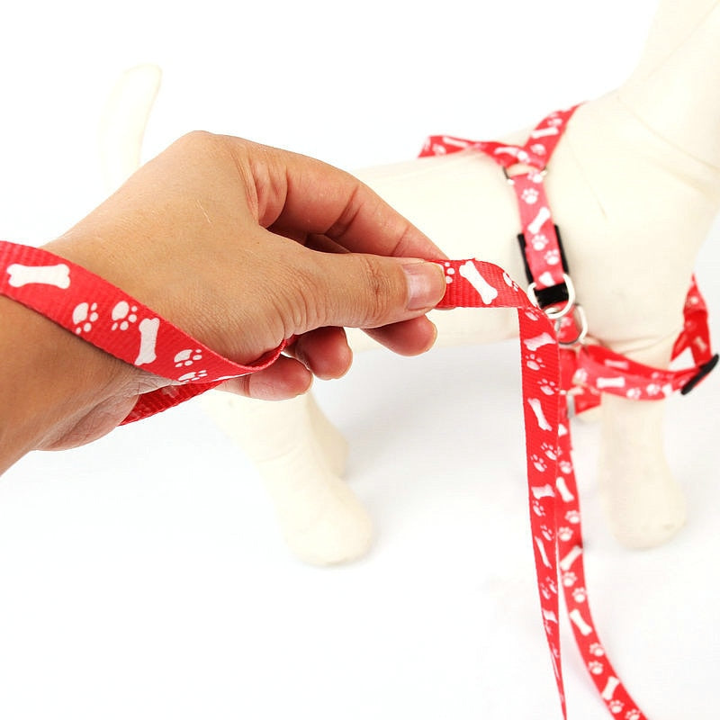 Pet Dog Bone Printing Harness and Leash Set Summer Chihuahua Fashion Harness for Small Dog Adjustable Walking Puppy Accessories