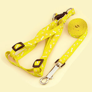 Pet Dog Bone Printing Harness and Leash Set Summer Chihuahua Fashion Harness for Small Dog Adjustable Walking Puppy Accessories