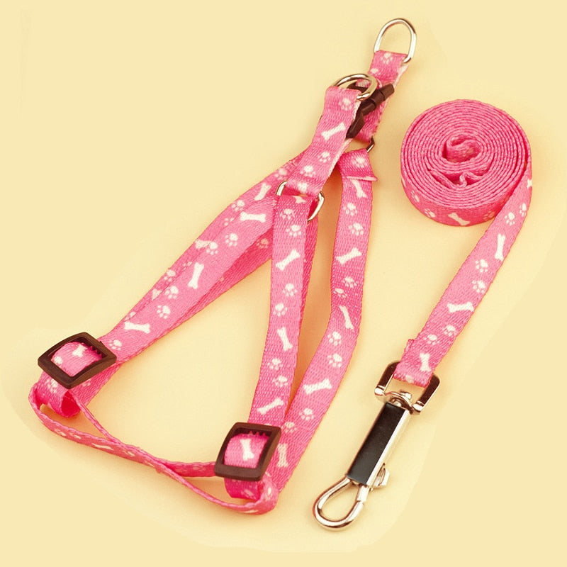 Pet Dog Bone Printing Harness and Leash Set Summer Chihuahua Fashion Harness for Small Dog Adjustable Walking Puppy Accessories