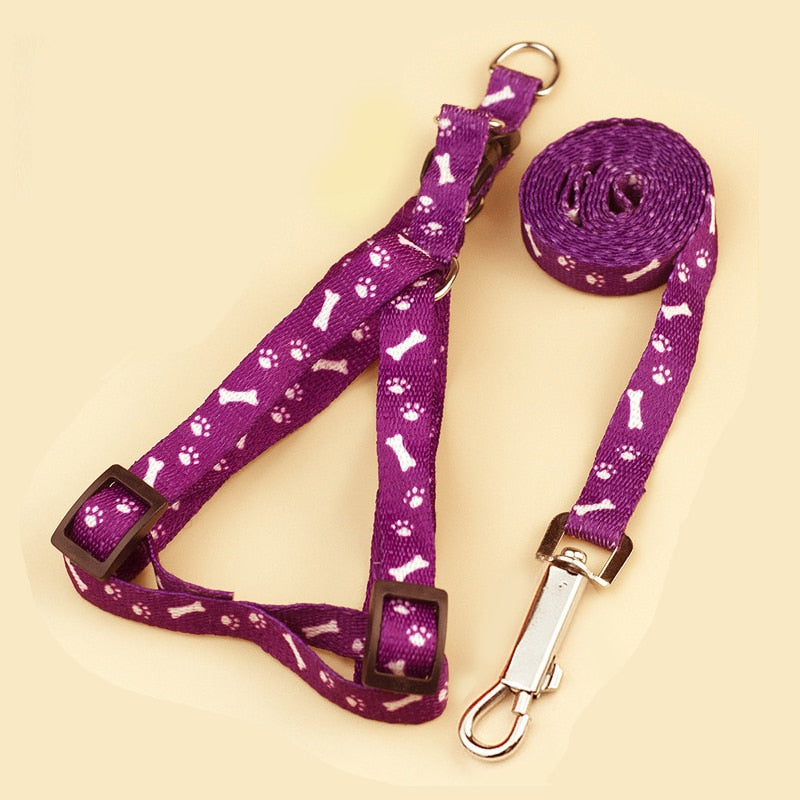 Pet Dog Bone Printing Harness and Leash Set Summer Chihuahua Fashion Harness for Small Dog Adjustable Walking Puppy Accessories