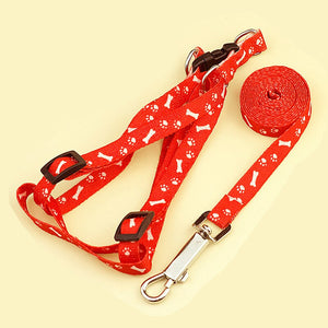 Pet Dog Bone Printing Harness and Leash Set Summer Chihuahua Fashion Harness for Small Dog Adjustable Walking Puppy Accessories