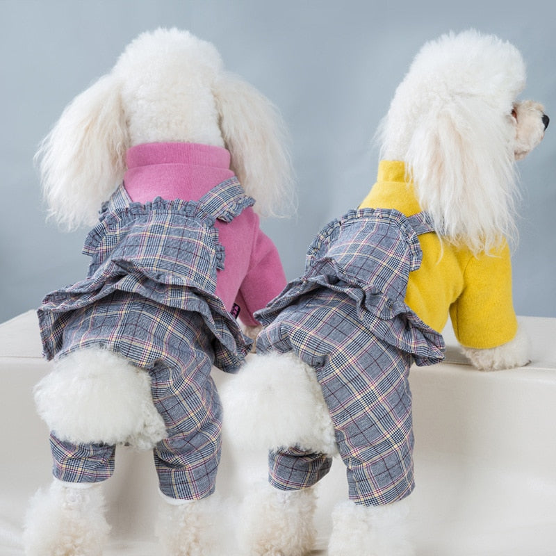 Plaid Lacness Pet Dog Jumpsuit Thicken Winter Dog Clothes For Small Dogs Puppy Clothing Chihuahua Jackets Poodle Teddy Costume