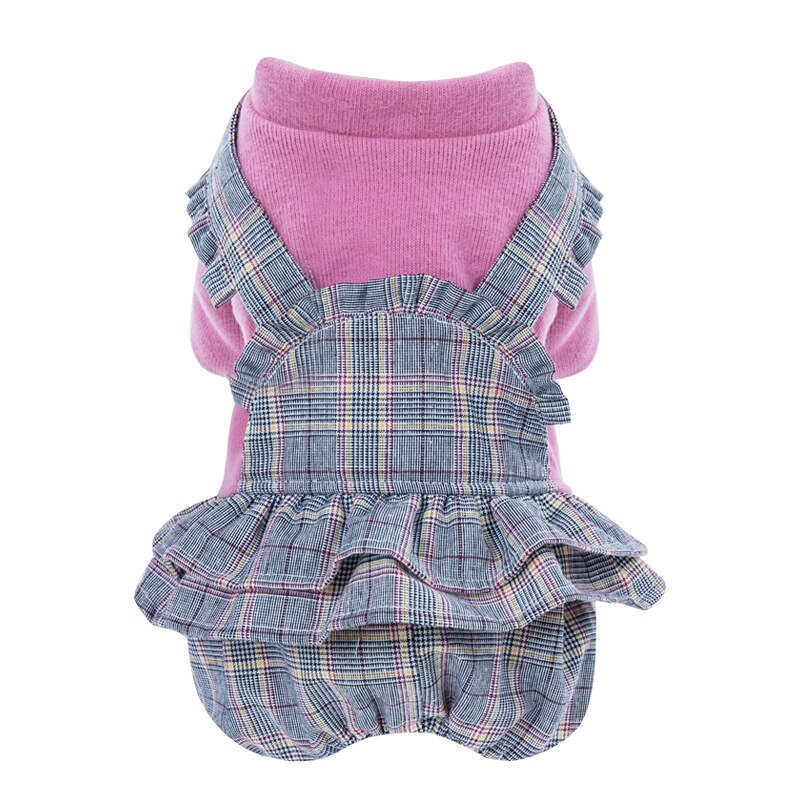 Plaid Lacness Pet Dog Jumpsuit Thicken Winter Dog Clothes For Small Dogs Puppy Clothing Chihuahua Jackets Poodle Teddy Costume