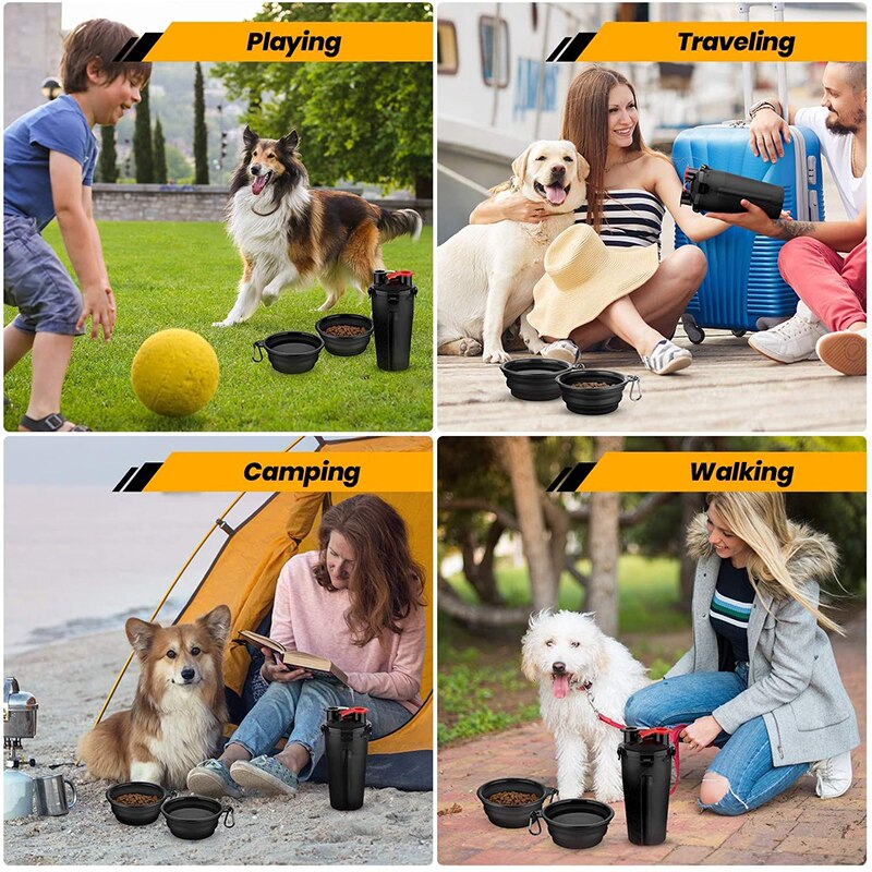 Portable Dog Water and Food Bottle with Folding Silicone Pet Bowl Outdoor Dog Feeder Travel Dogs Cats Water Bottle Feeding Bowls