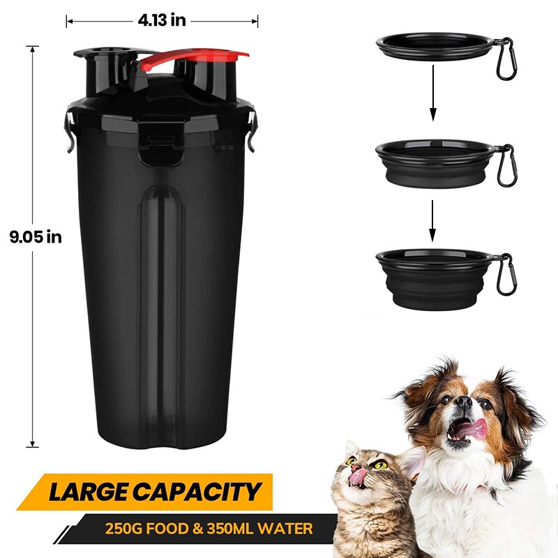 Portable Dog Water and Food Bottle with Folding Silicone Pet Bowl Outdoor Dog Feeder Travel Dogs Cats Water Bottle Feeding Bowls