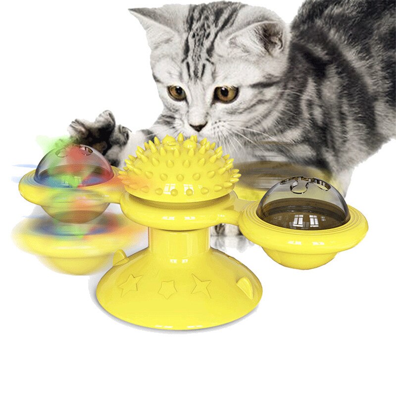 Windmill Cat Toy Funny Turntable Teasing Pet Toy Scratching Tickle Cats Hair Brush Cat Toys Interactive Puzzle Smart Pet Toys