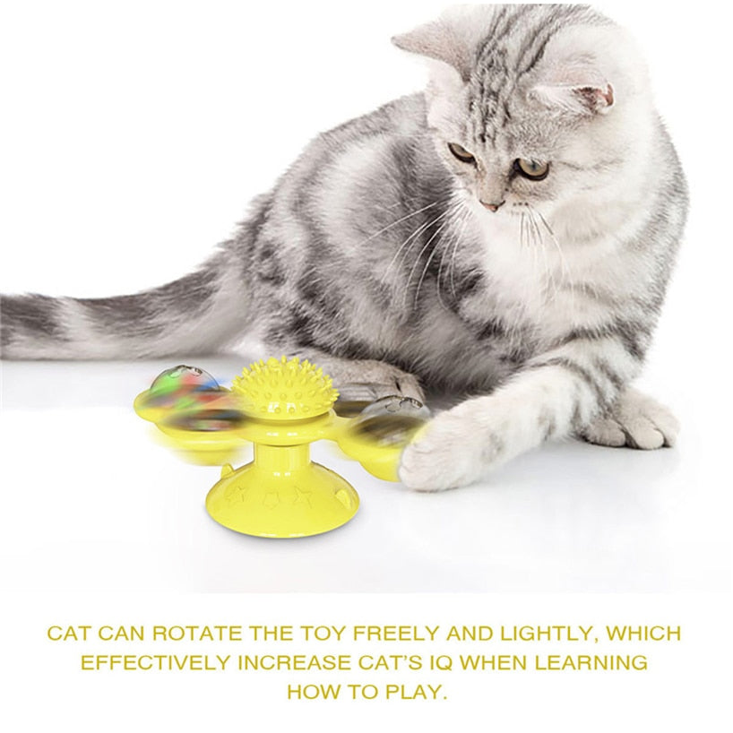 Windmill Cat Toy Funny Turntable Teasing Pet Toy Scratching Tickle Cats Hair Brush Cat Toys Interactive Puzzle Smart Pet Toys