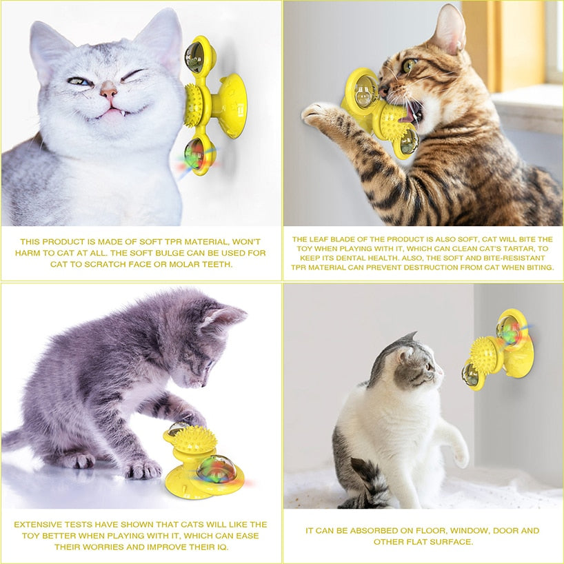 Windmill Cat Toy Funny Turntable Teasing Pet Toy Scratching Tickle Cats Hair Brush Cat Toys Interactive Puzzle Smart Pet Toys